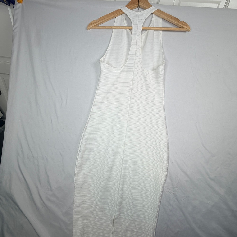 Zara Trafaluc White Ribbed Bodycon Midi Dress Racerback Sleeveless Medium - Picture 6 of 7